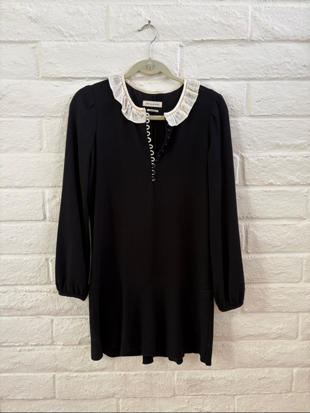 Black Long Sleeve Dress with White Ruffle Collar